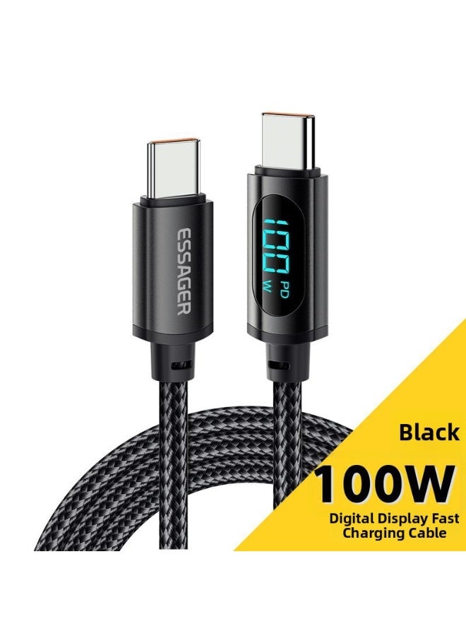 ESSAGER USB C to USB C Cable, 1 Meter 100W Fast Charging Cable with LED Power Display, Braided Digital Display Charging Cable, Aluminum Alloy PD Charging Cable in Black - Image 1